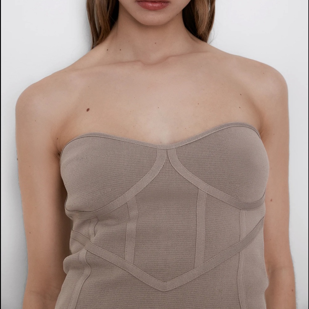 Zara KNIT BUSTIER TUBE TOP BANDAGE GRAY NEW